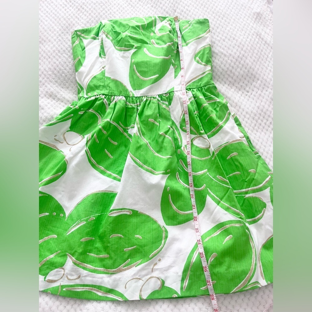 Lilly Pulitzer Lottie Stinger Print Strapless Dress Green, White and Gold Sz 8 - Picture 10 of 10